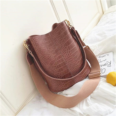 Vintage Casual Bucket Bags for Women Shoulder Bag Alligator pattern Quality Pu Leather Messenger Bag Big Tote Popular Style 2025