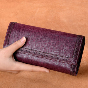 Genuine Leather Women Long Purse Retro Cowhide Wallet 2025 Fashion Thread Clutch Wallet Female  Card Holder Bags