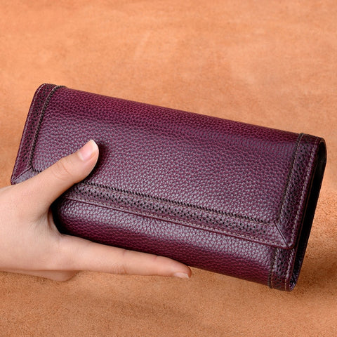 Genuine Leather Women Long Purse Retro Cowhide Wallet 2025 Fashion Thread Clutch Wallet Female  Card Holder Bags