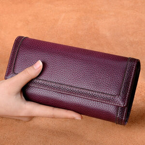 Genuine Leather Women Long Purse Retro Cowhide Wallet 2025 Fashion Thread Clutch Wallet Female  Card Holder Bags