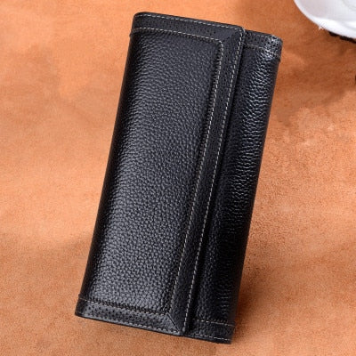 Genuine Leather Women Long Purse Retro Cowhide Wallet 2025 Fashion Thread Clutch Wallet Female  Card Holder Bags