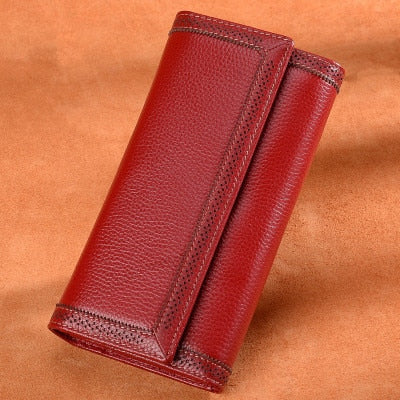 Genuine Leather Women Long Purse Retro Cowhide Wallet 2025 Fashion Thread Clutch Wallet Female  Card Holder Bags